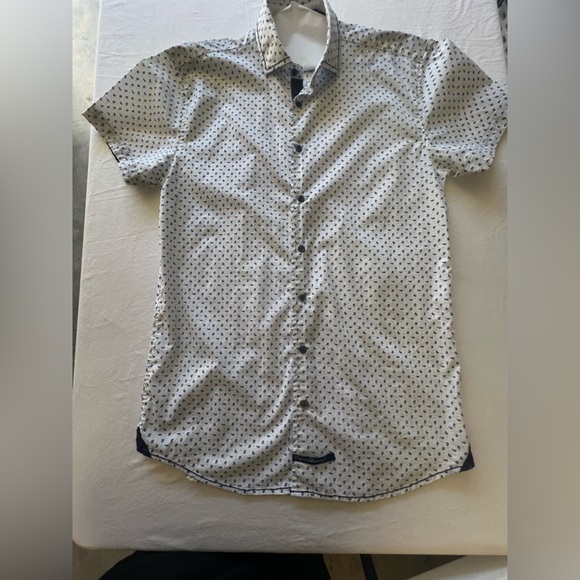 ENGLISH LAUNDRY BUTTON UP DRESS SHIRT WHITE W/ BLUE PATTERNS MENS SIZE MEDIUM - Picture 1 of 12